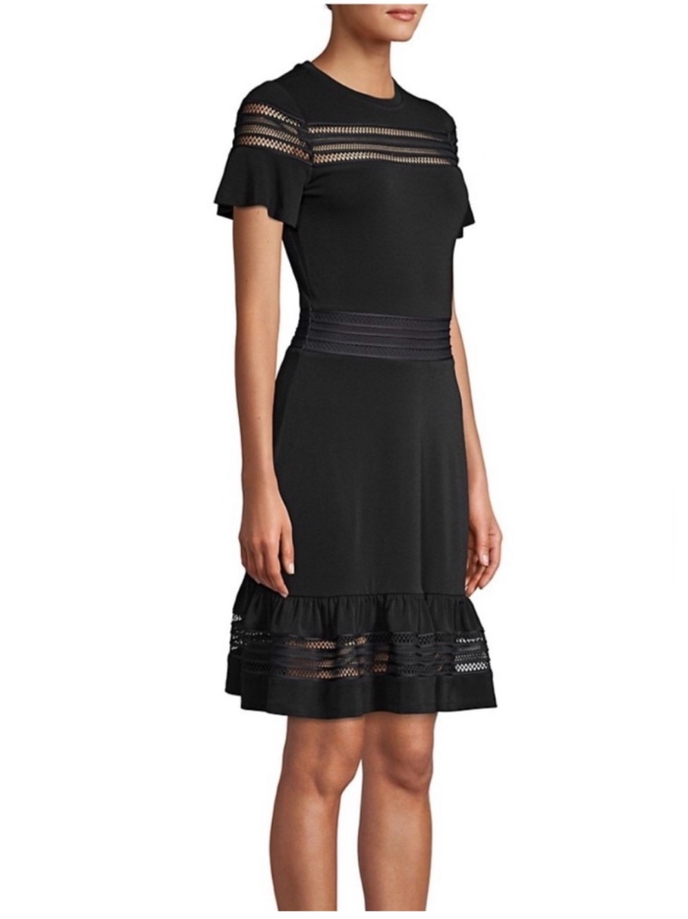 Michael Kors Black Lace-Trim Midi Dress